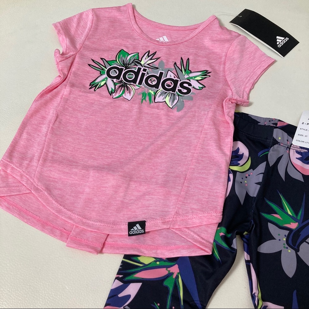 Adidas cute floral pink leggings set 6205 - Picture 6 of 8